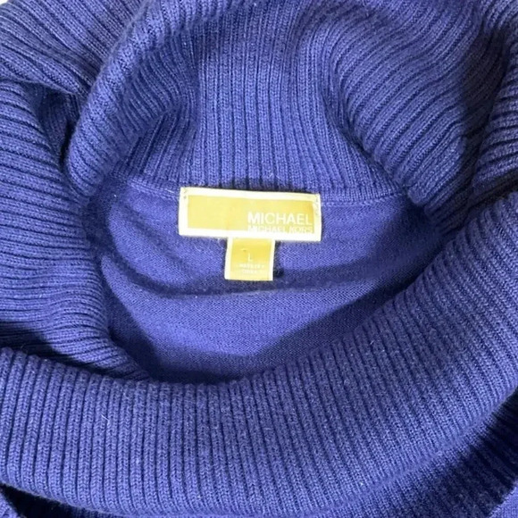 Michael Kors Women's OX Amalfi Blue Cowl Neck Long Sleeve Fringe Sweater Size L - Picture 7 of 12